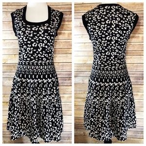 Rebecca Taylor Leopard Stretch Dress Black Knit